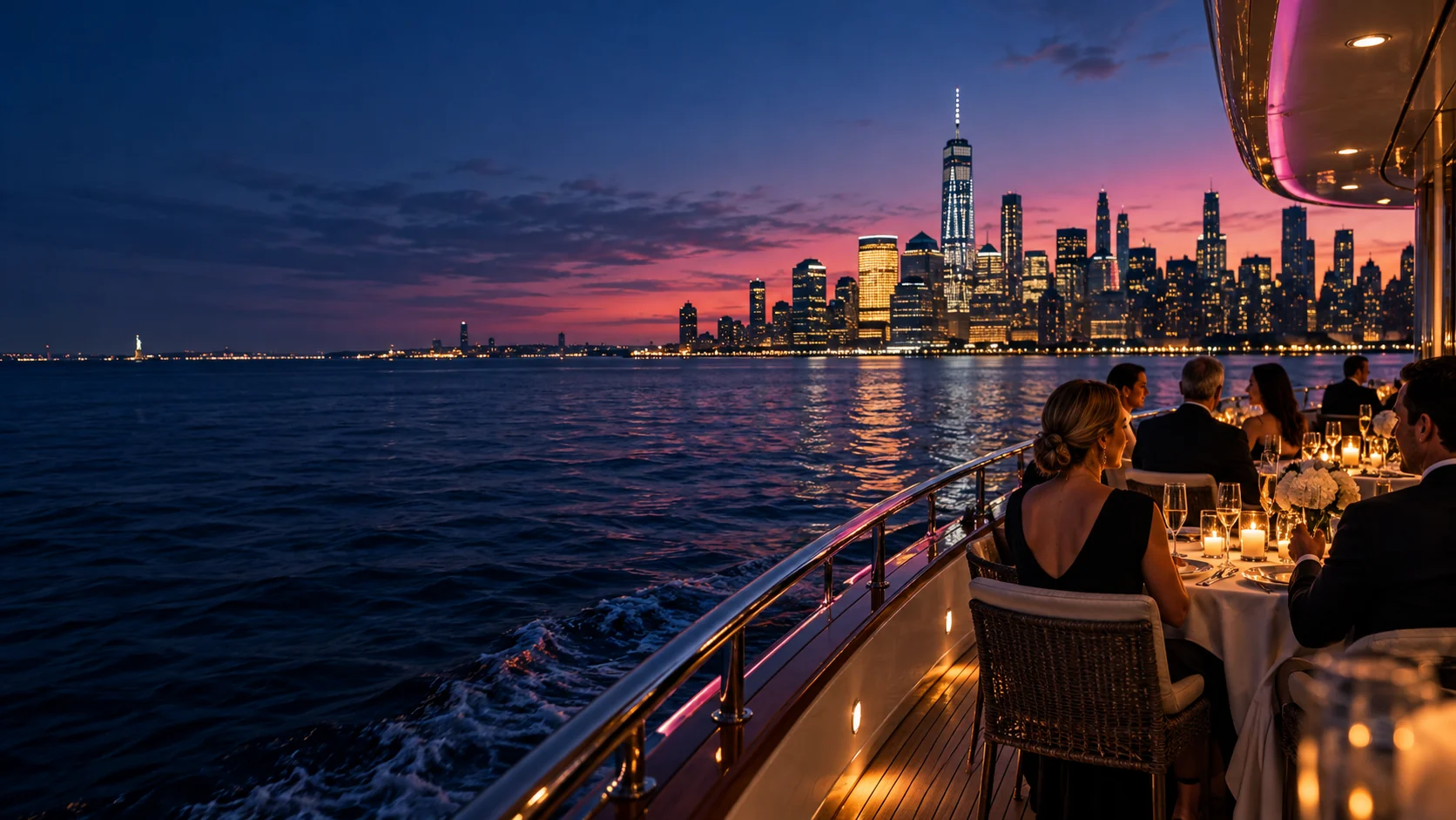 New York Harbor glowing at sunset